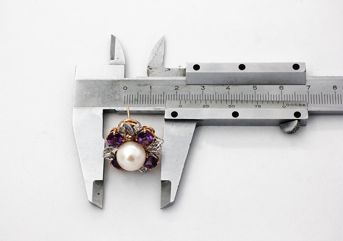 White Diamonds, Amethyst, South-Sea Pearls, 14k Rose/White Gold Clip-On Earrings 1