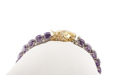 White Diamonds Amethysts 18 Karat Yellow and White Gold Wolf Head Link Bracelet