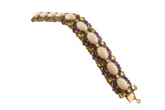 Diamantes Blancos Amatistas Peridotos Corales Rosas Pulsera de Eslabones de Oro Rosa