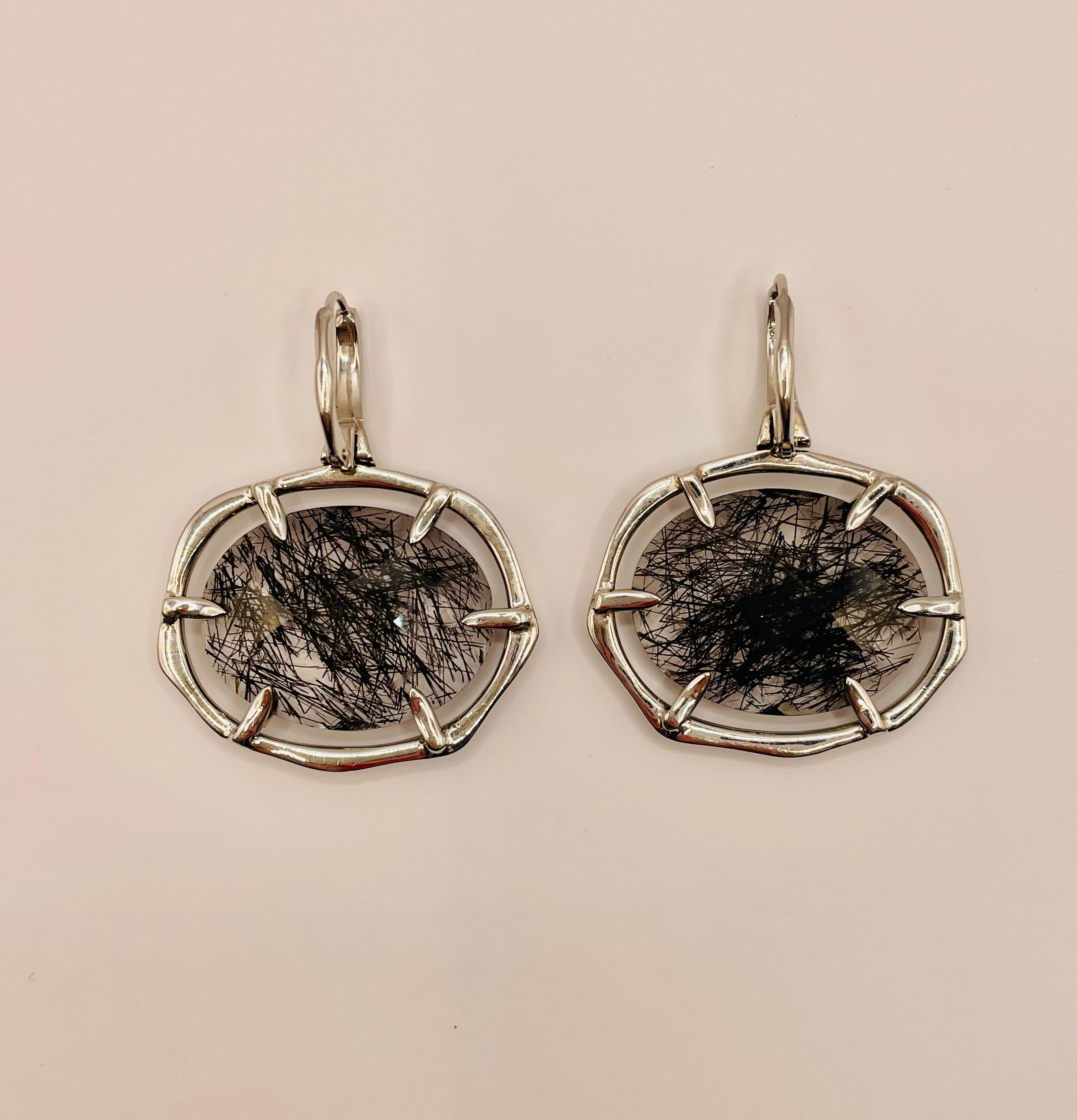 White diamonds (1.85ct) and rutilated quartz drop earrings made in 18 k white gold .Leverback and light weight  makes it very  comfortable to wear .Sophisticated Red Carpet piece of jewelry!