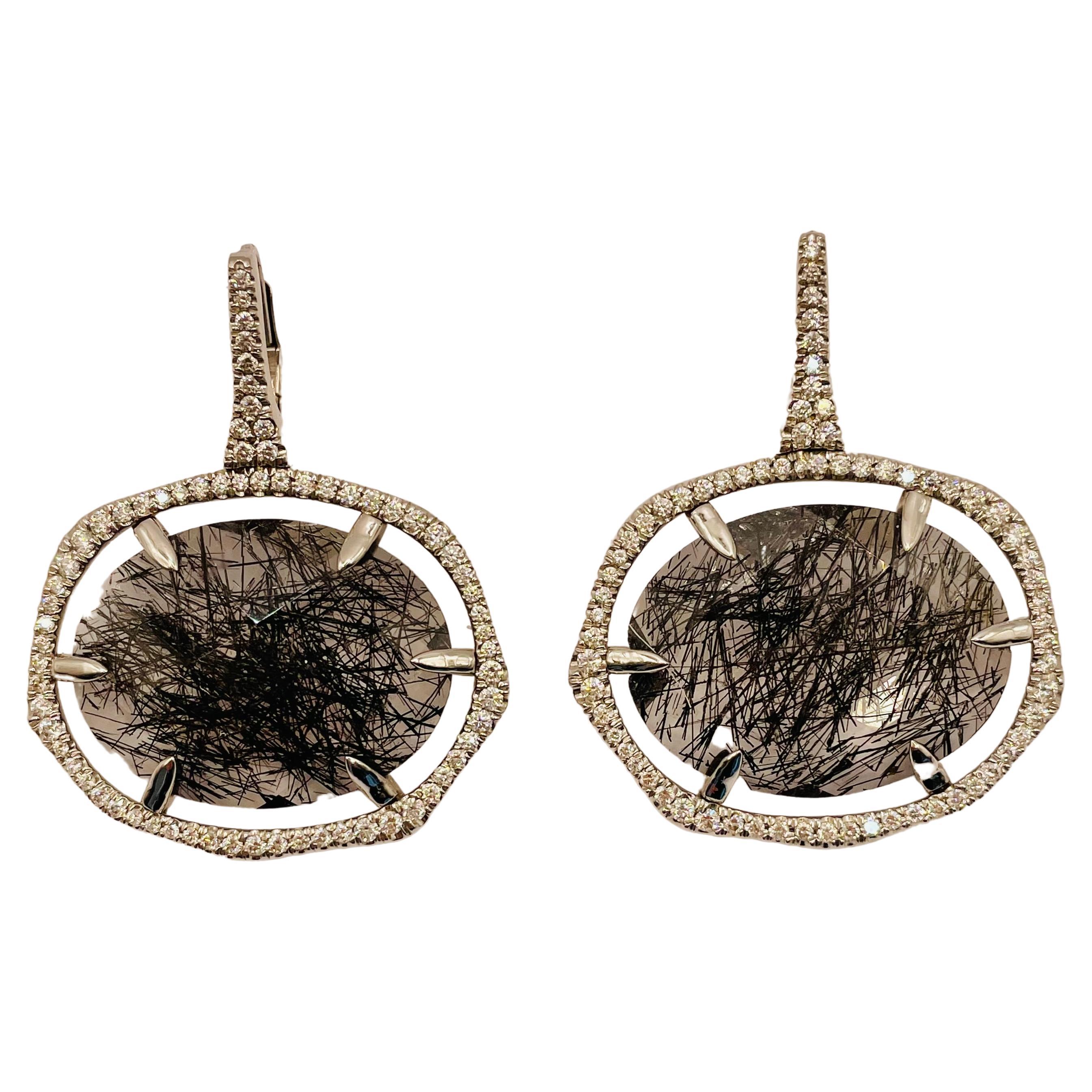 Boucles d'oreilles en goutte Julia Shlovsky en diamants blancs et quartz rutile. en vente