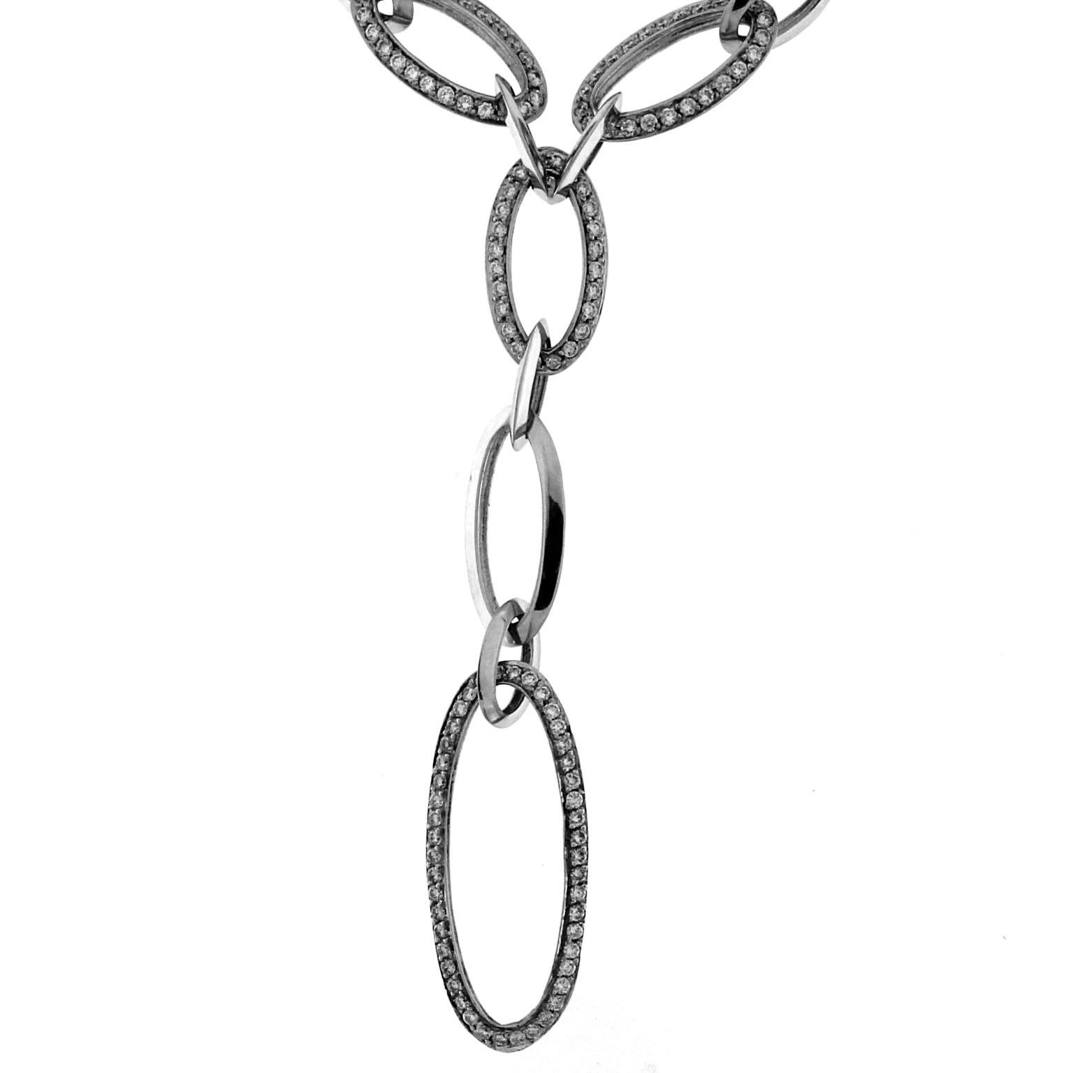 Round Cut Ovalina Collection 18K White Gold Necklace with Diamonds For Sale