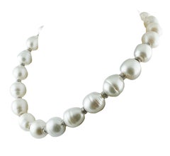 White Diamonds Australian Baroque White Pearls White Gold Beaded Necklace