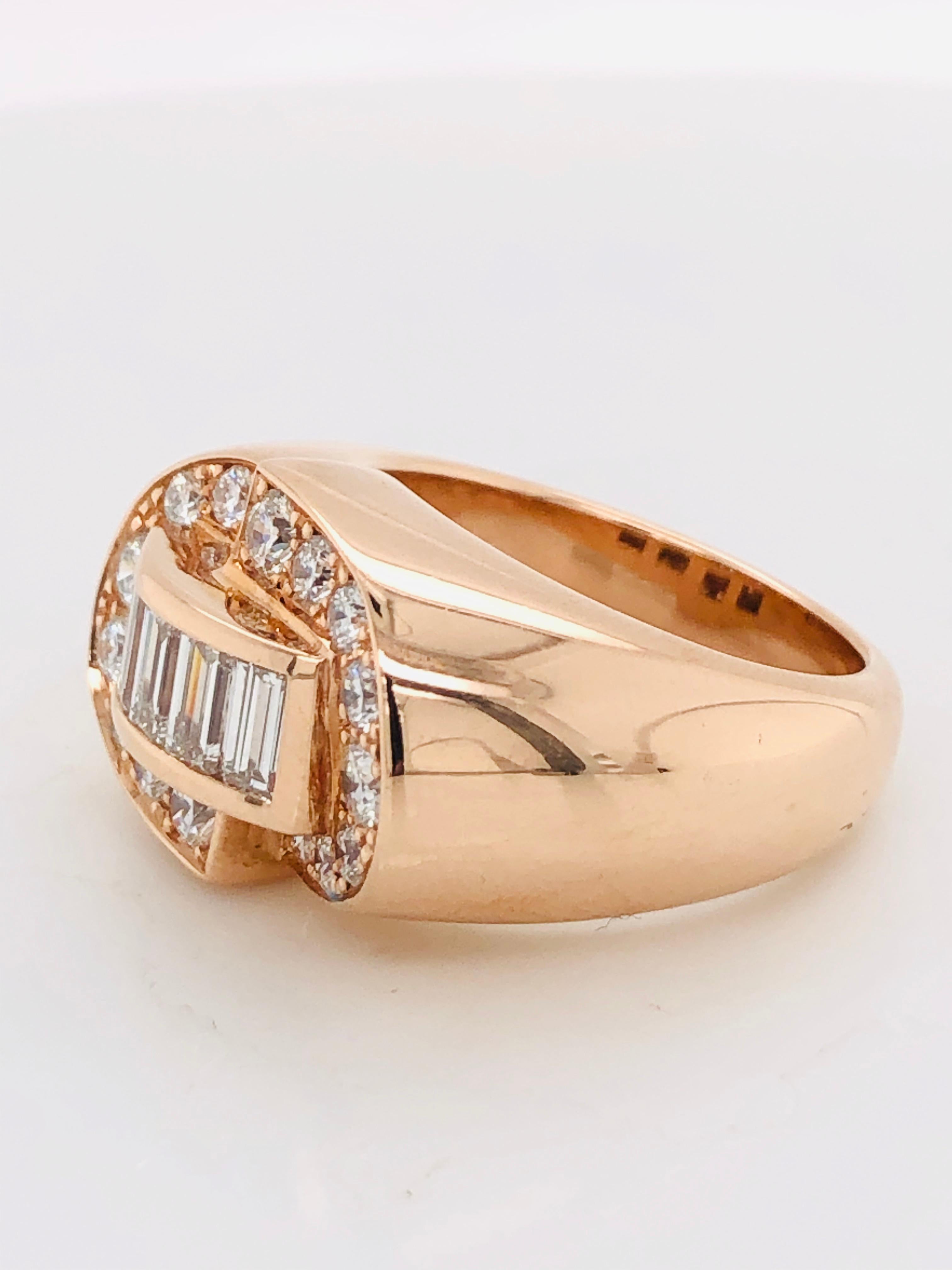 Women's White Diamonds Baguette Cut and Brilliant Cut on Rose Gold 18 Karat Fashion Ring