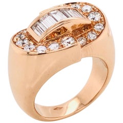 White Diamonds Baguette Cut and Brilliant Cut on Rose Gold 18 Karat Fashion Ring