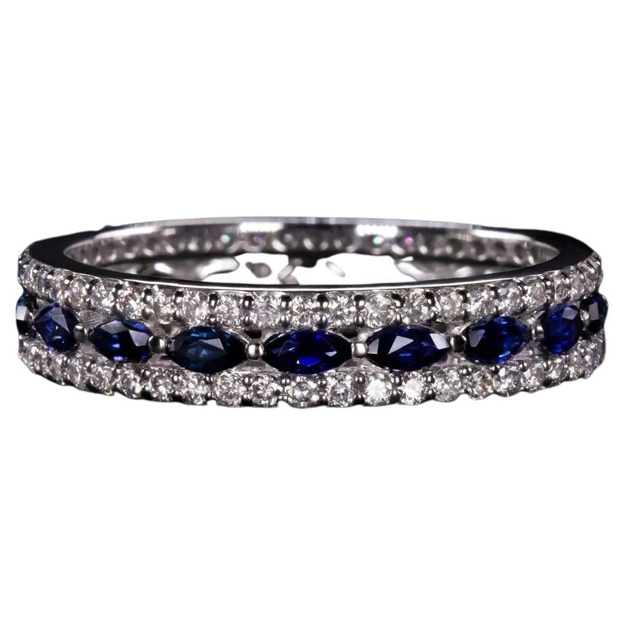 White Diamonds Blue Sapphire Eternity Band Ring  For Sale