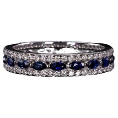 White Diamonds Blue Sapphire Eternity Band Ring 