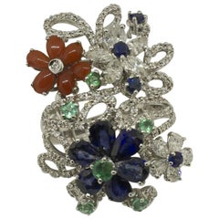 White Diamonds Blue Sapphires Emeralds Corals White Gold Fashion Ring