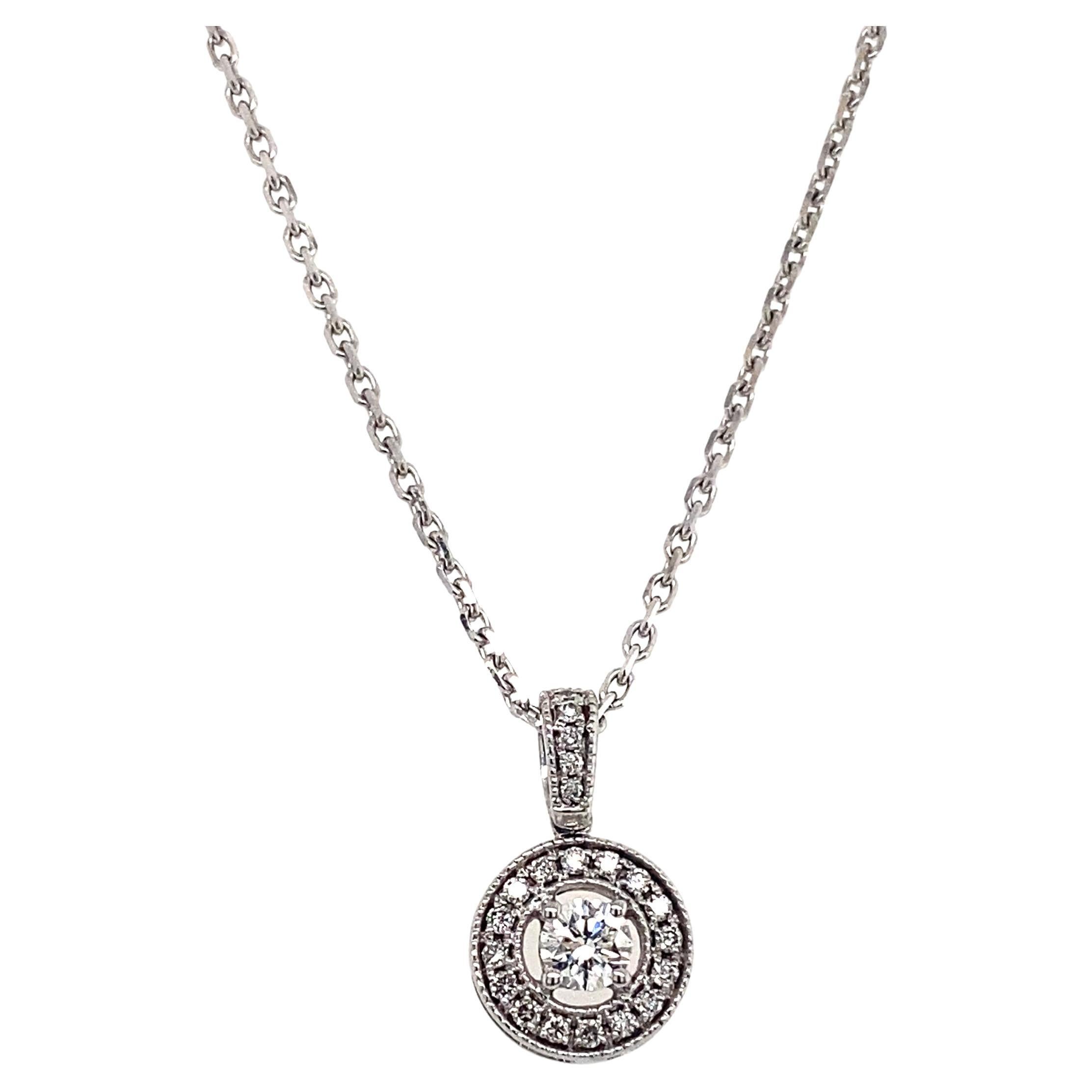Chain Pendant Necklace White Diamonds White Gold 18 Karat For Sale