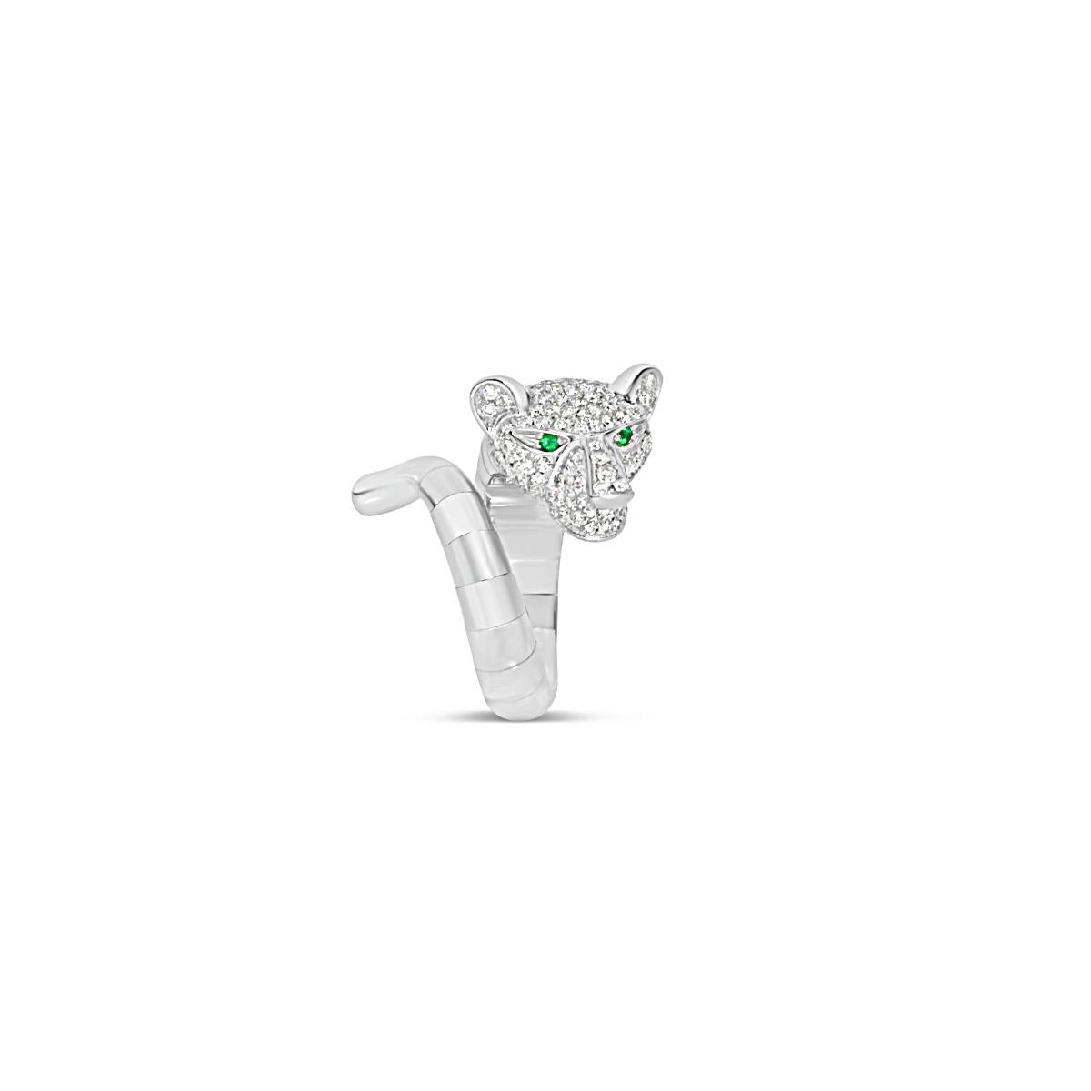 Modern White Diamonds emerald white Panther Bypass Ring For Sale