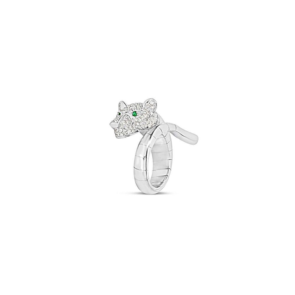 Brilliant Cut White Diamonds emerald white Panther Bypass Ring For Sale