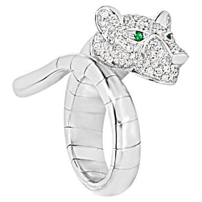 White Diamonds emerald white Panther Bypass Ring For Sale