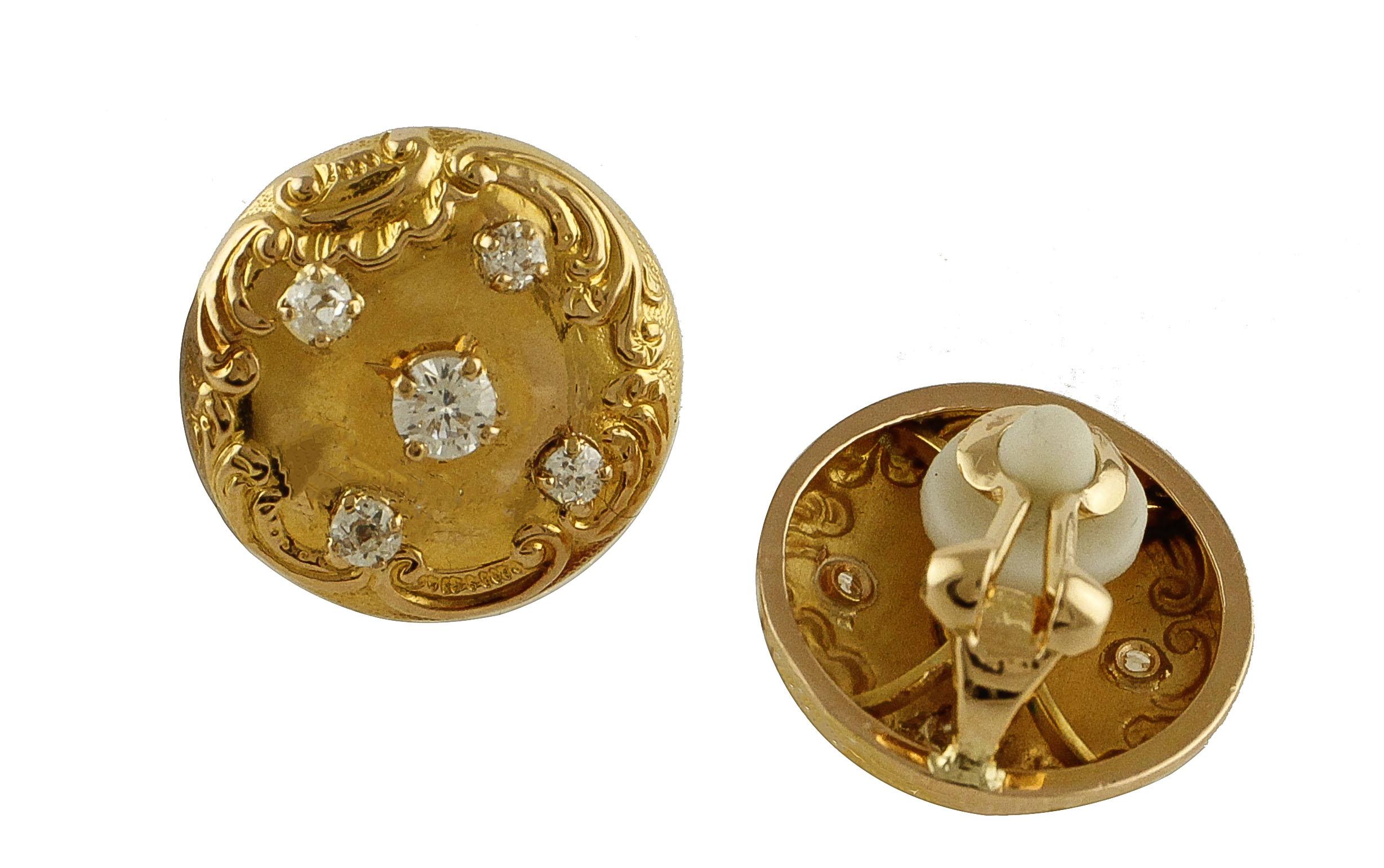 Retro White Diamonds Engraved Rose Gold Clip-On Earrings