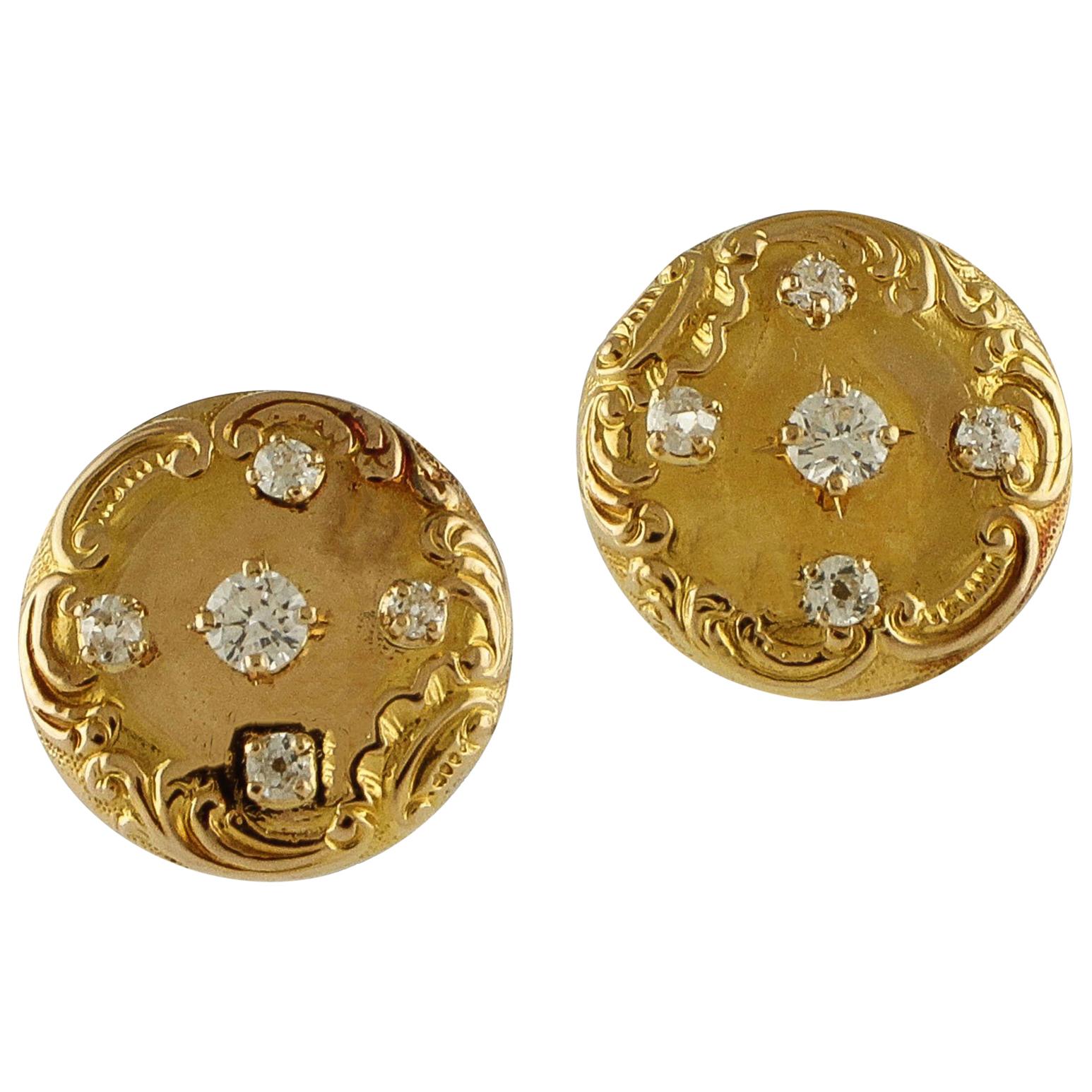 White Diamonds Engraved Rose Gold Clip-On Earrings