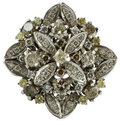 White Diamonds, Fancy Diamonds, 14 Karat White Gold Retrò Ring.