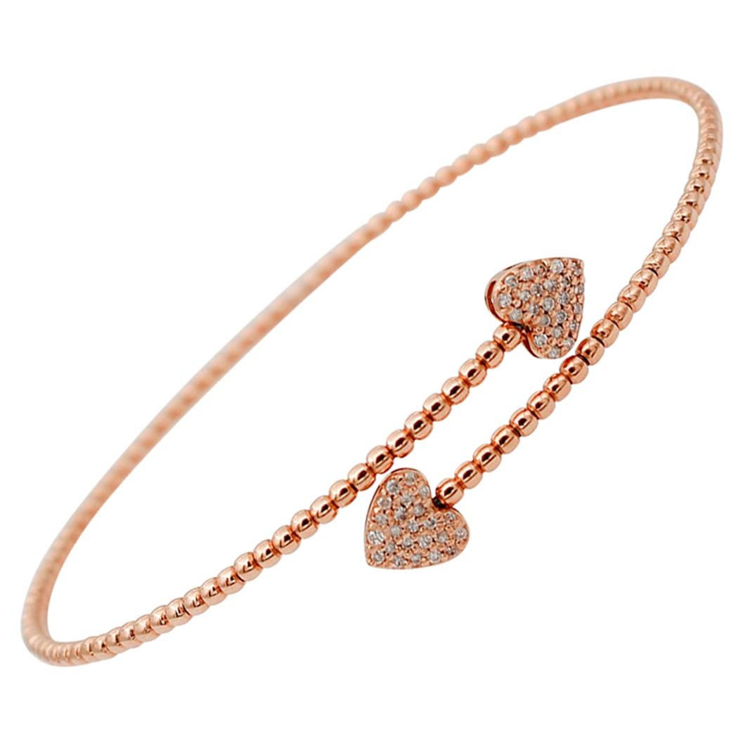White Diamonds, Heart Detailes, 18kt Rose Gold Cuff/Modern Bracelet