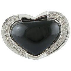 White Diamonds Heart Shape Onyx White Gold Fashion Ring