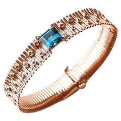 Bracelets jonc London bule topaze et diamants blancs, circonférence 20,5 cm