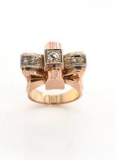White Diamonds Old Cut on Rose and White Gold 18k Old Ring Tank