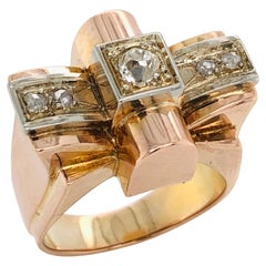 White Diamonds Old Cut on Rose and White Gold 18k Old Ring Tank