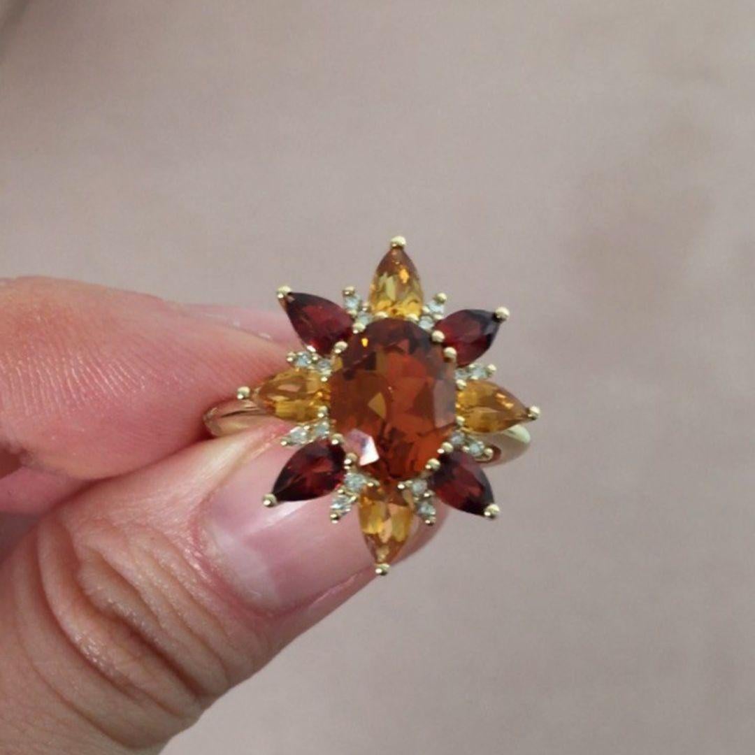 Brilliant Cut White diamonds Orange Star Dainty Ring  For Sale