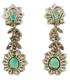 9, 71 ct Diamonds, 6, 58  ct Oval  Emeralds, 18 Kt White Gold Clip-On Earrings