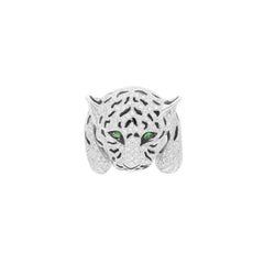 White Diamonds Pavè and Green Tsavorites Fashion Tiger Ring