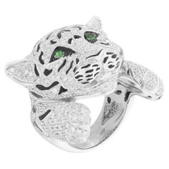 White Diamonds Pavè and Green Tsavorites Fashion Tiger Ring