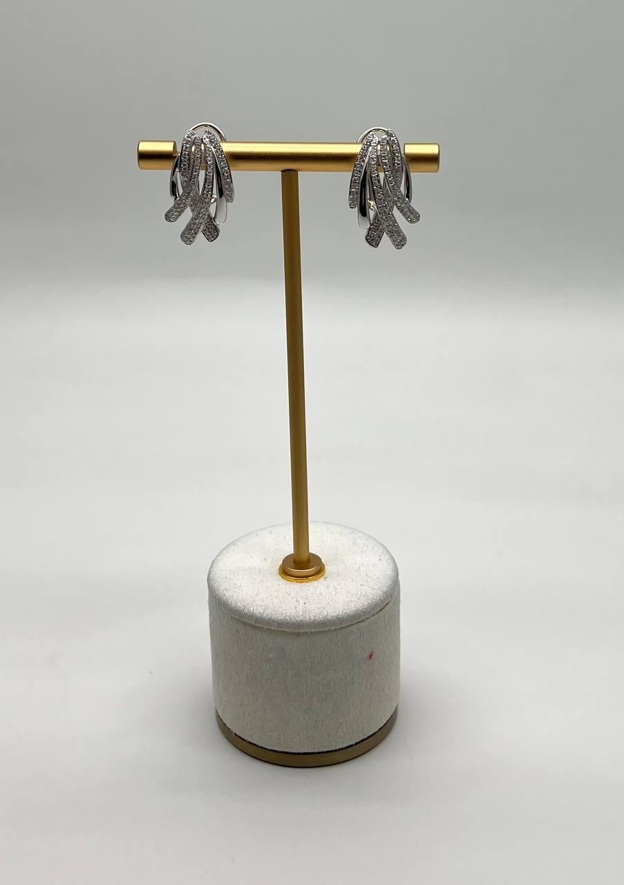 White Diamonds Pave Wings Waves Curves 14K White Gold Statement Earrings In New Condition For Sale In Oakton, VA