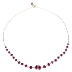 White Diamonds Red Ruby 9 Karat White Gold Choker Necklace Handcrafted in Italy