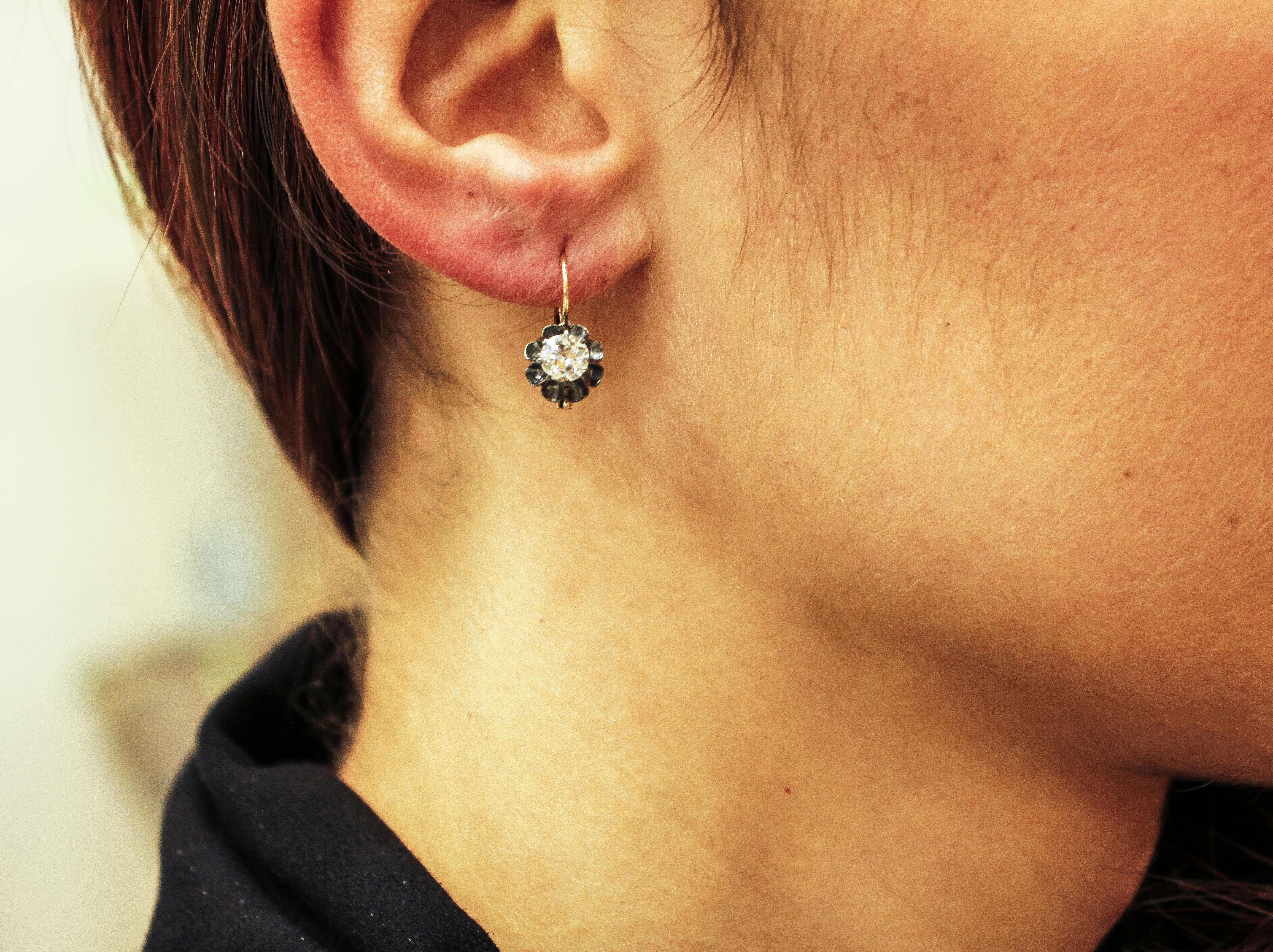 Women's or Men's White Diamonds, Rose Gold and Silver Level Back Earrings