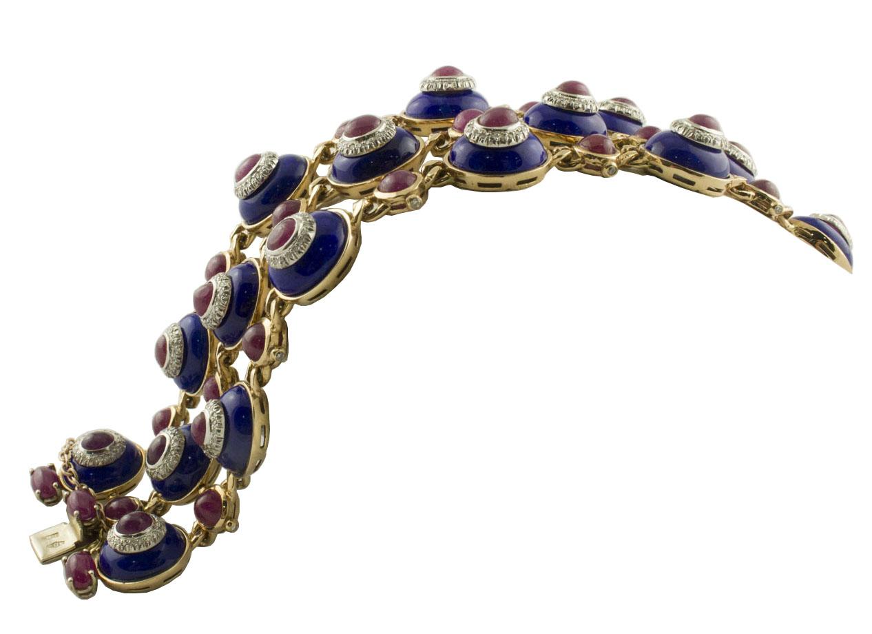 SHIPPING POLICY: 
No additional costs will be added to this order. 
Shipping costs will be totally covered by the seller (customs duties included).

Amazing bracelet composed of a sequence of oval shape lapis embellished with a rubies surrounded by