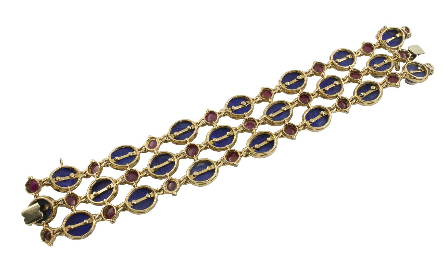 White Diamonds Rubies Lapis Rose Gold Link Bracelet In Good Condition In Marcianise, Marcianise (CE)