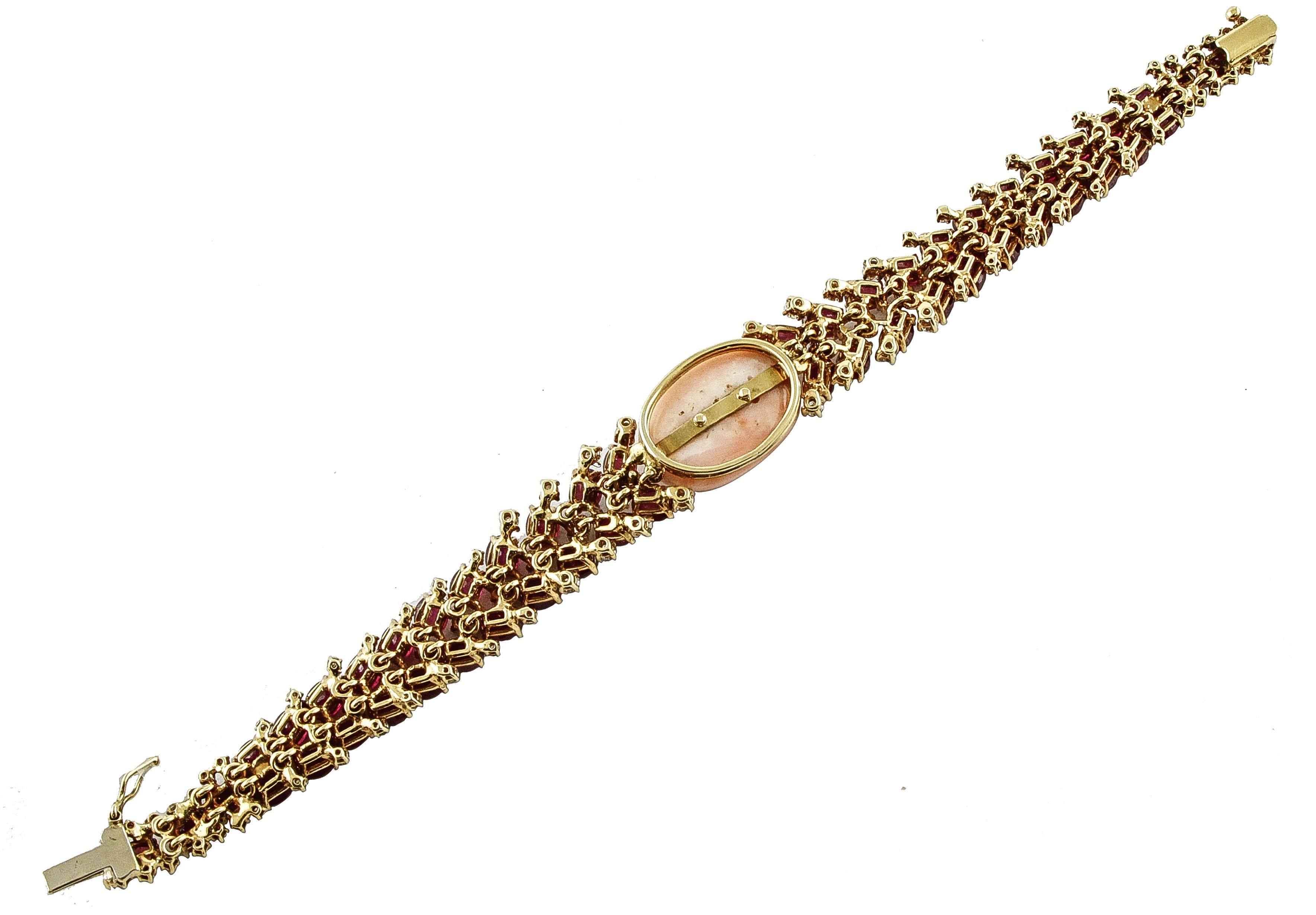 Bracelet en or rose avec diamants blancs Rubis Corail rose Excellent état - En vente à Marcianise, Marcianise (CE)