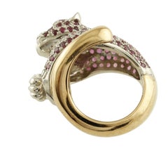 White Diamonds Rubies Rose Gold and Silver Cheetah Ring