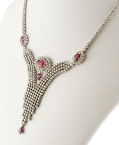 White Diamonds Rubies, 18 kt White Gold  Necklace