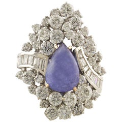 5, 06 carat White Diamonds, 5, 00 carat  Tanzanite Drop White Gold Ring