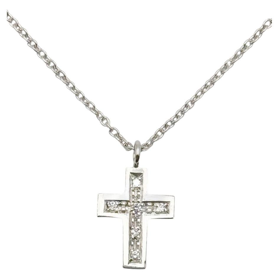 White Diamonds White Gold Cross Pendant Made in Italy By Rossella Ugolini For Sale
