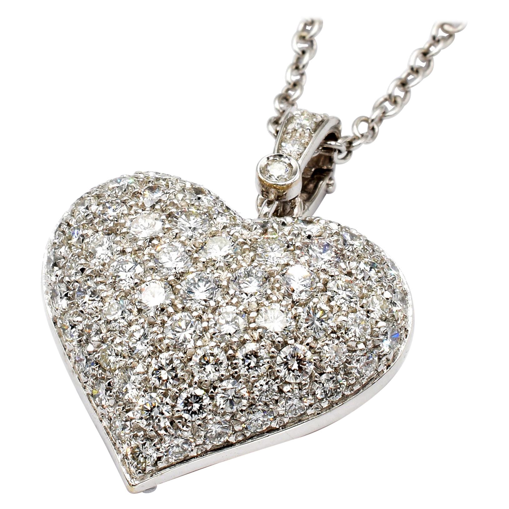 White Diamonds White Gold Heart Necklace, Made in Italy