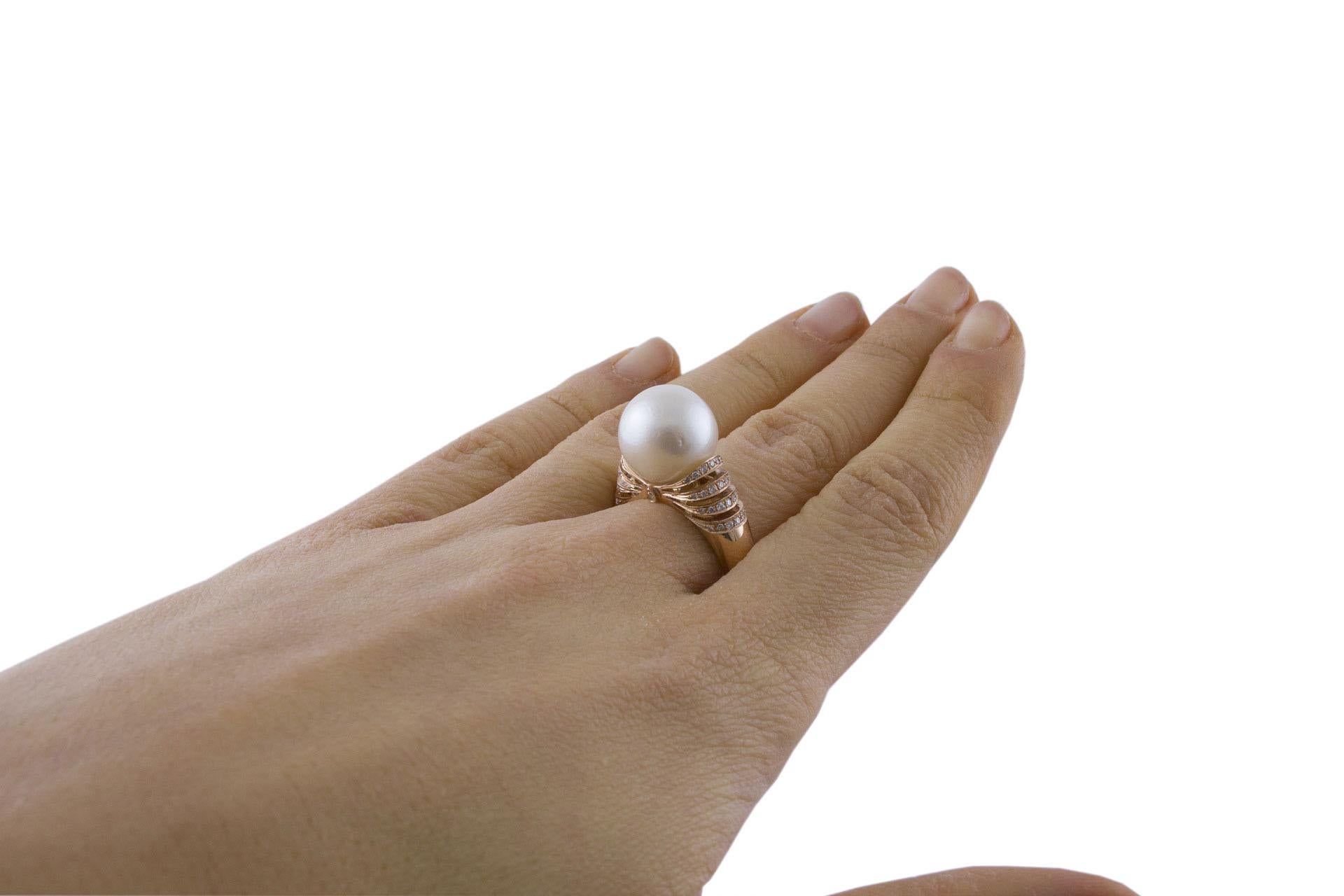 White Diamonds, White Pearl 18 Karat Rose Gold Cluster Ring 4