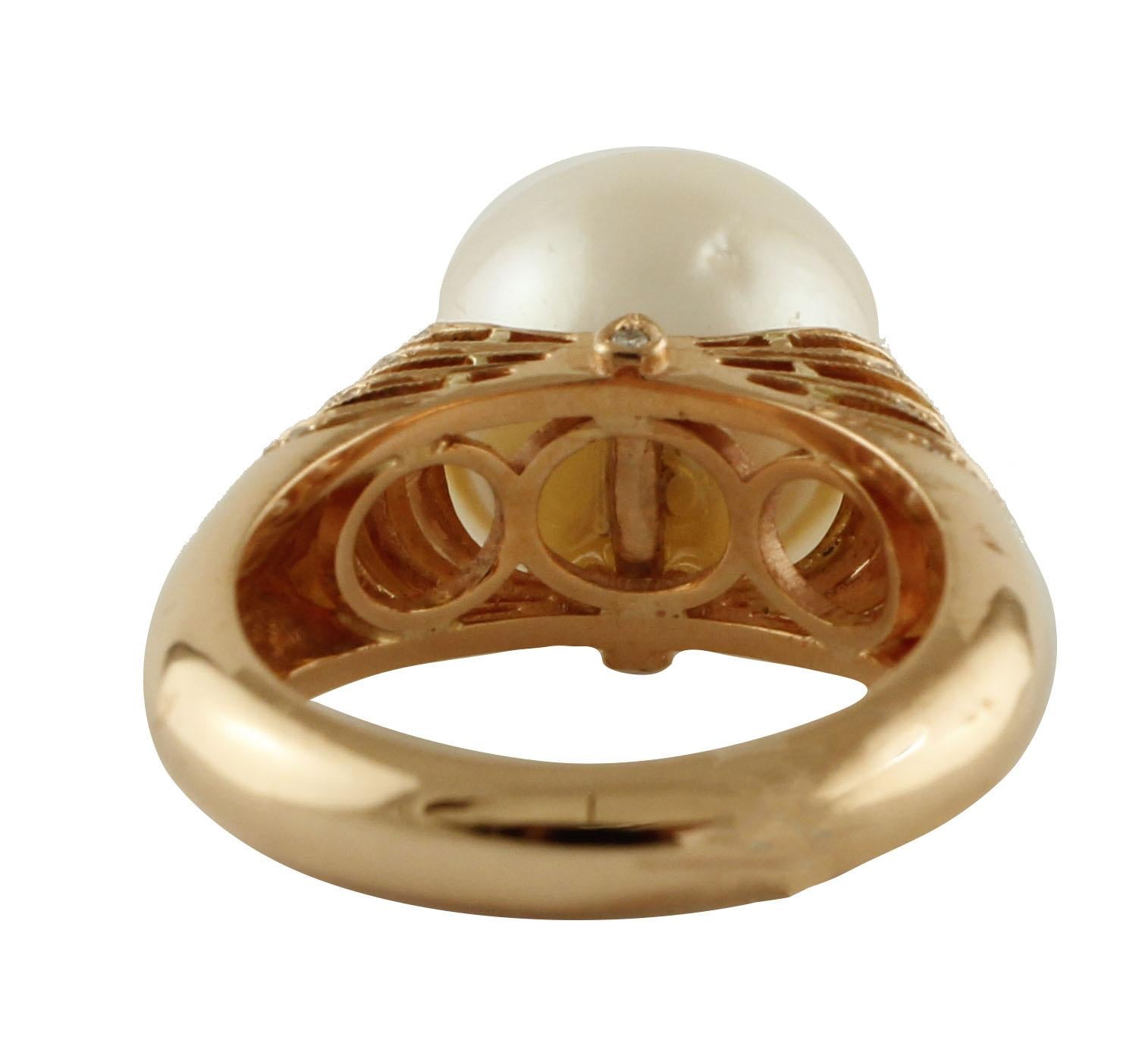 Round Cut White Diamonds, White Pearl 18 Karat Rose Gold Cluster Ring