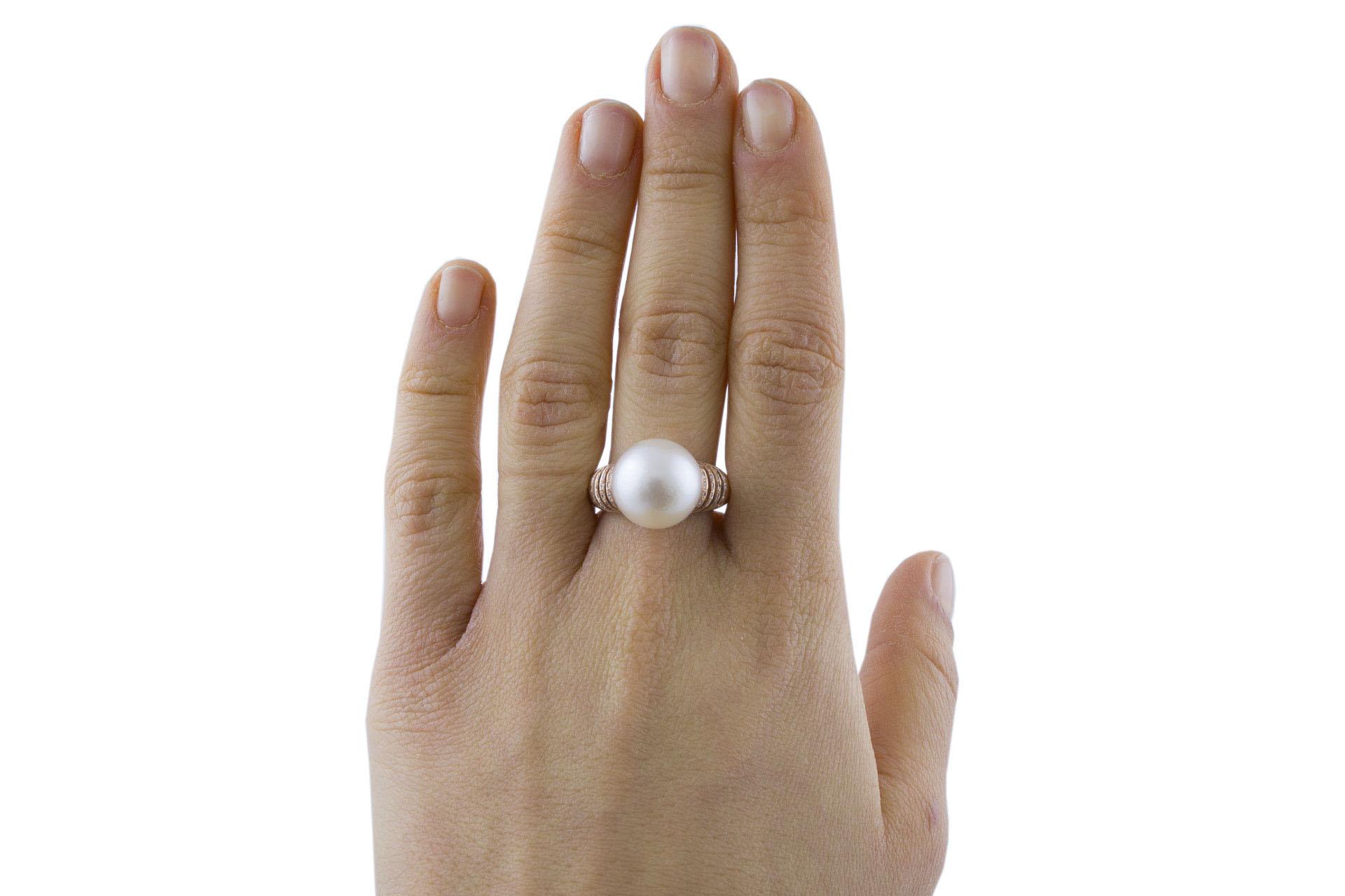 White Diamonds, White Pearl 18 Karat Rose Gold Cluster Ring 2