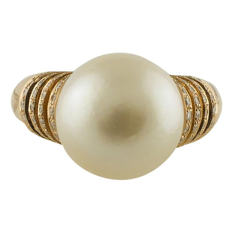 White Diamonds, White Pearl 18 Karat Rose Gold Cluster Ring