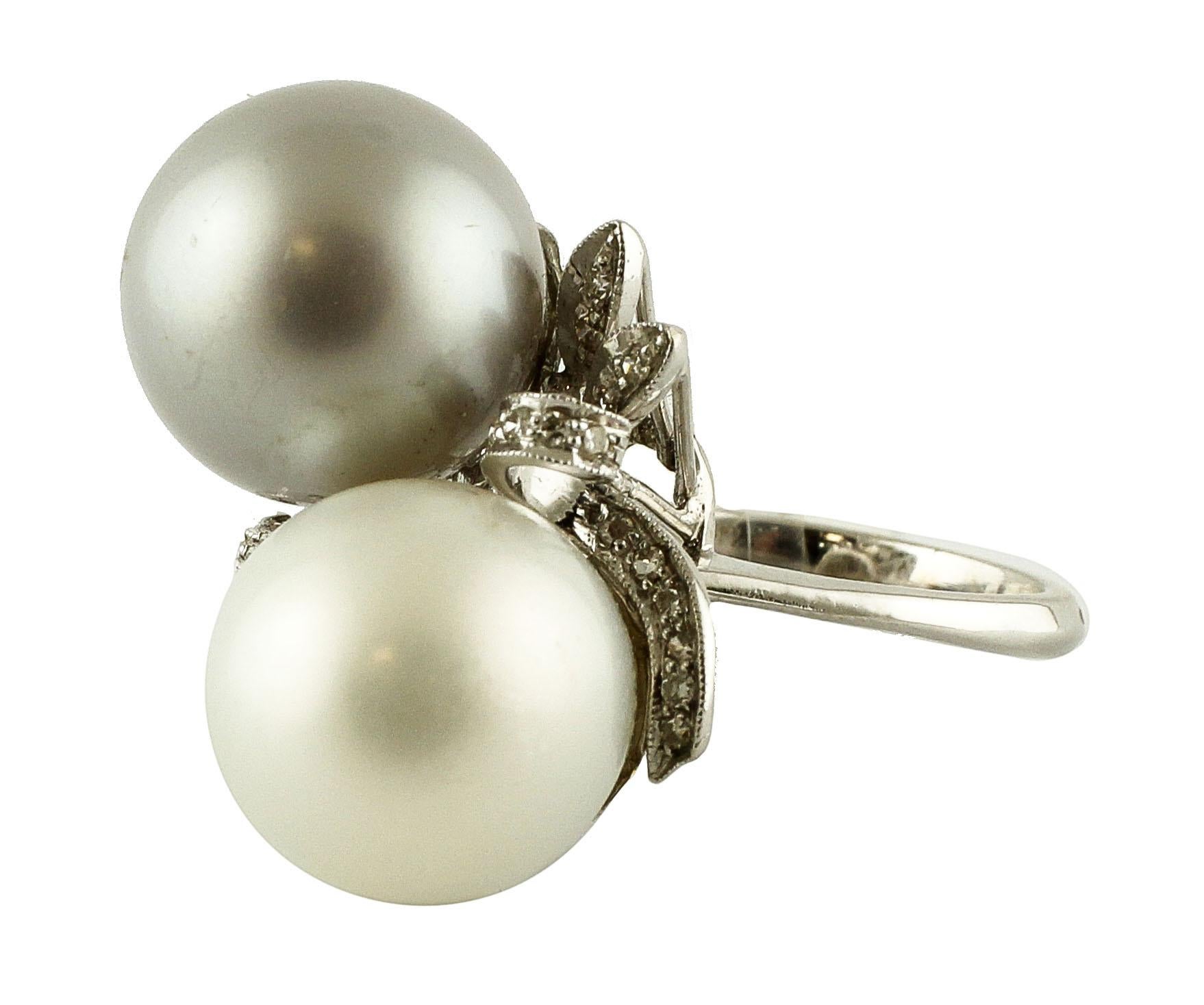 White Diamonds White Pearl Grey Pearl White Gold Contrariè Ring 4