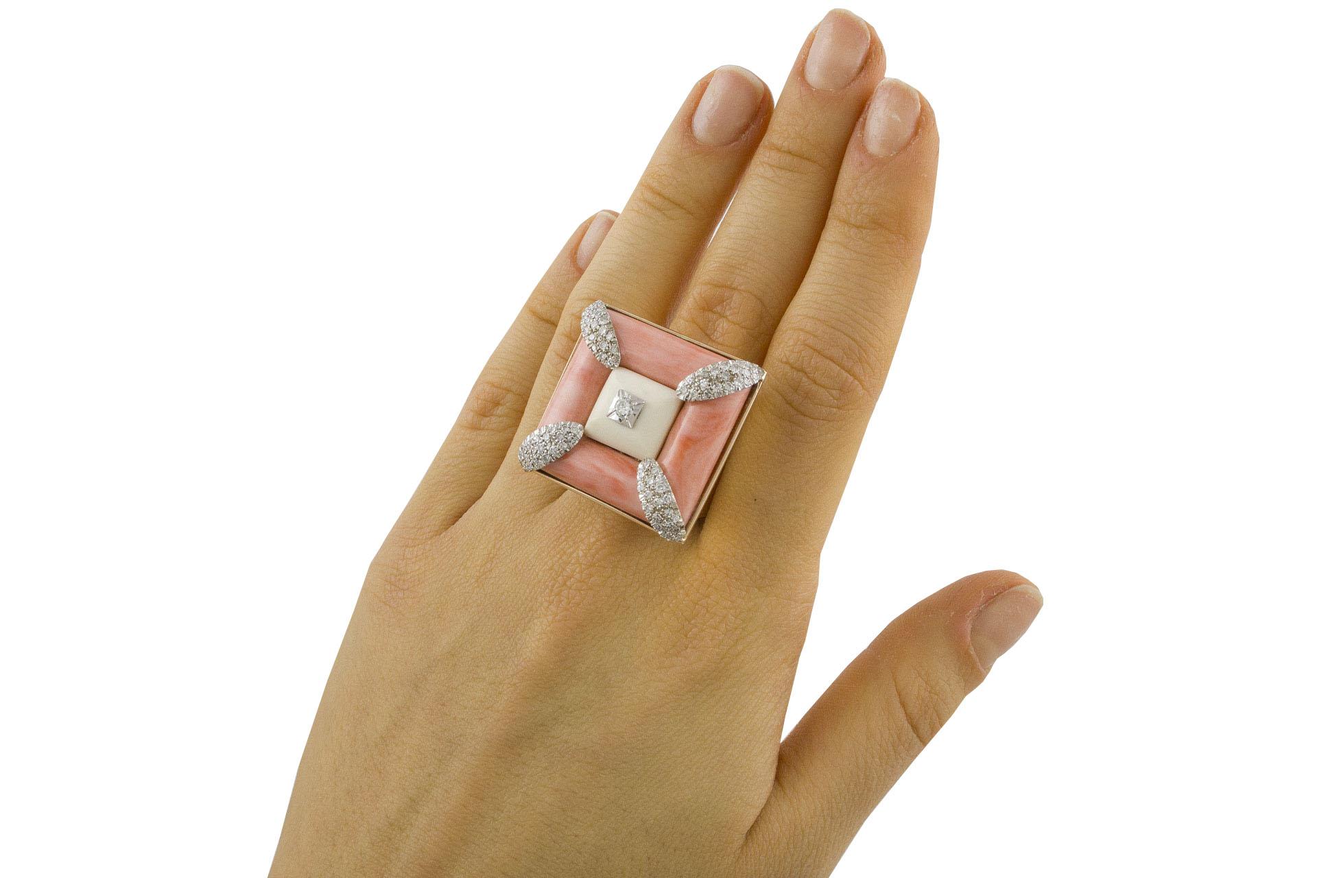 White Diamonds White Stone Pink Stone and White Gold Square Shape Ring 4