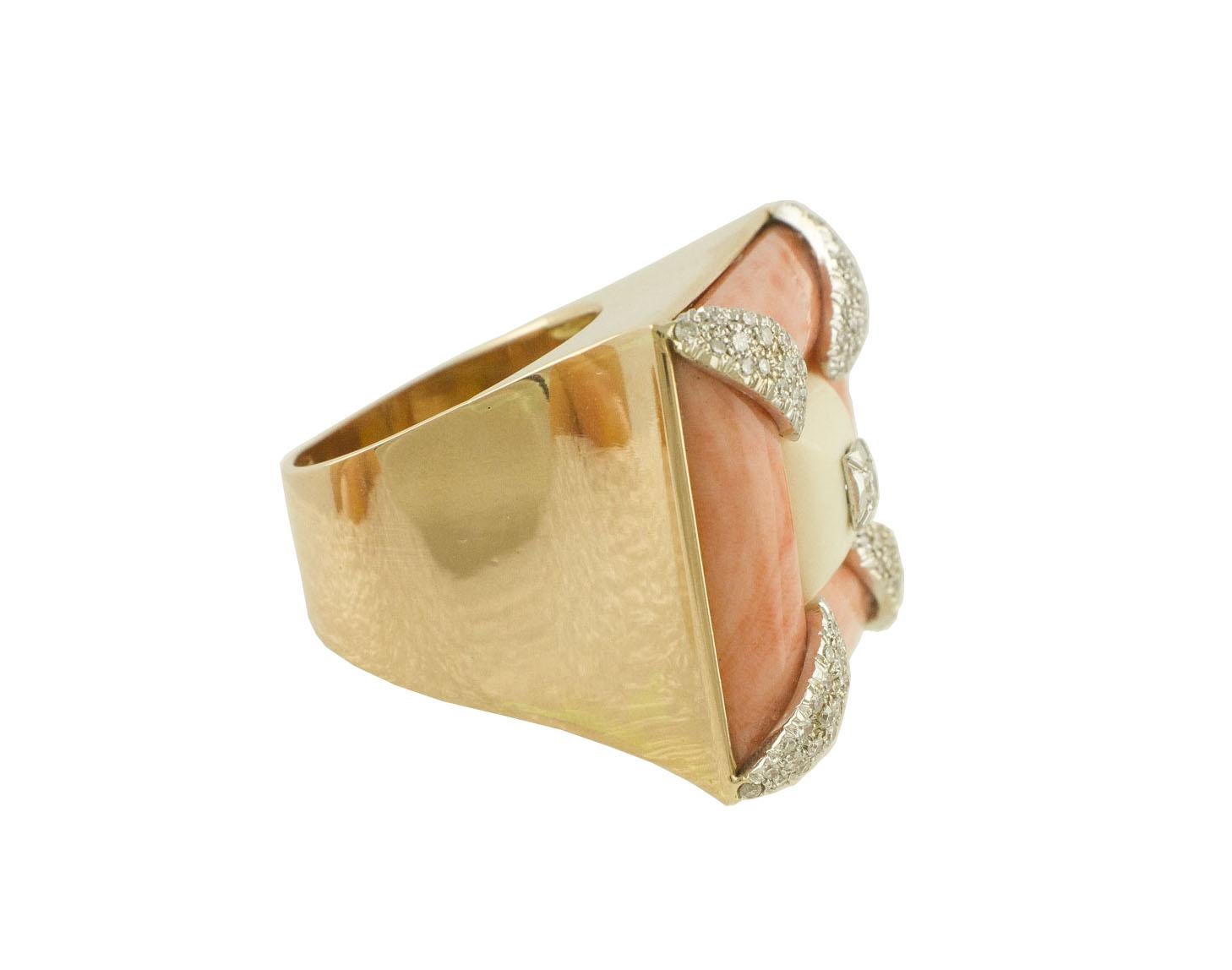 White Diamonds White Stone Pink Stone and White Gold Square Shape Ring In Excellent Condition In Marcianise, Marcianise (CE)