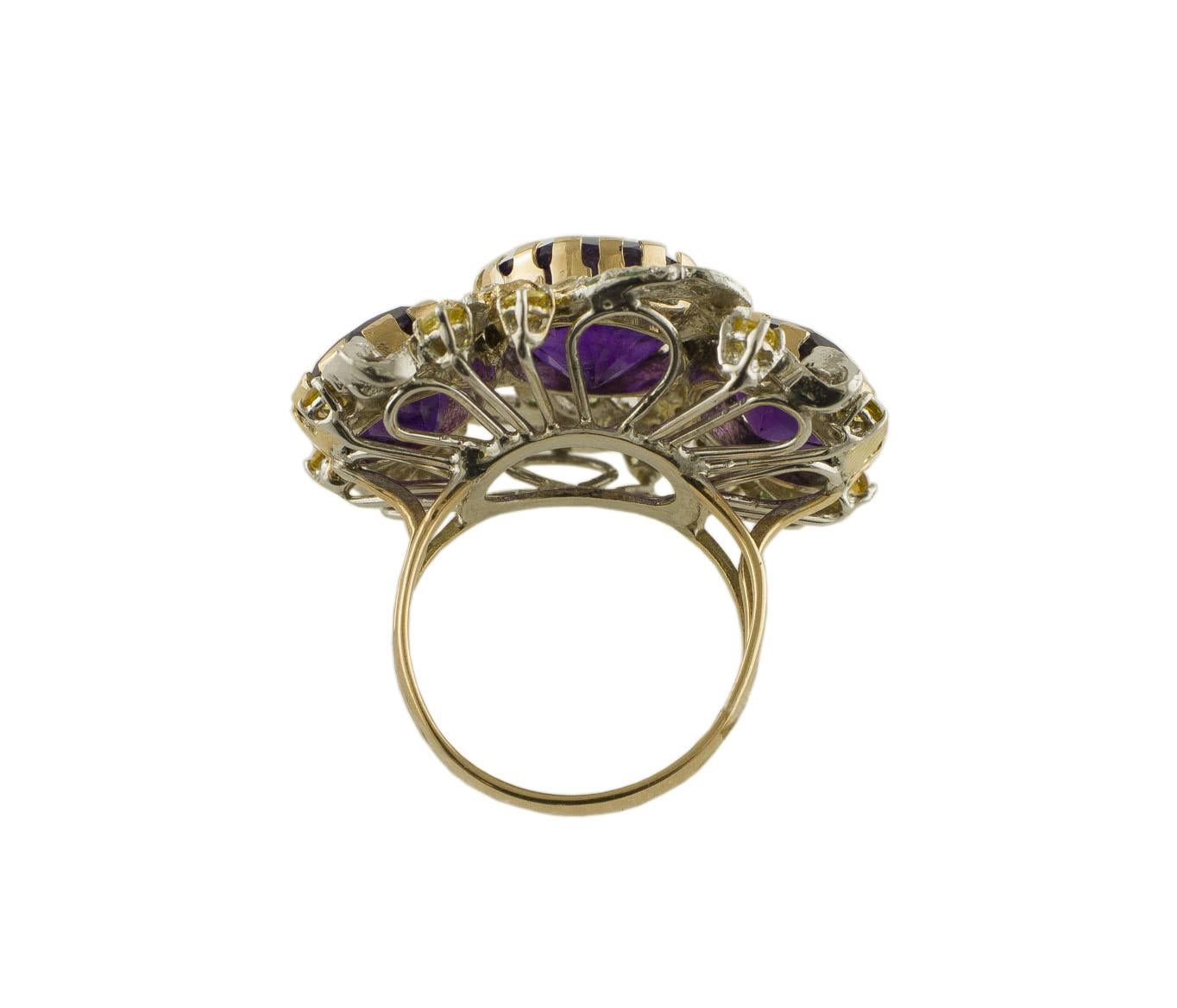 White Diamonds, Yellow Sapphires, Tsavorites, Amethysts White and Rose Gold Ring In Excellent Condition For Sale In Marcianise, Marcianise (CE)