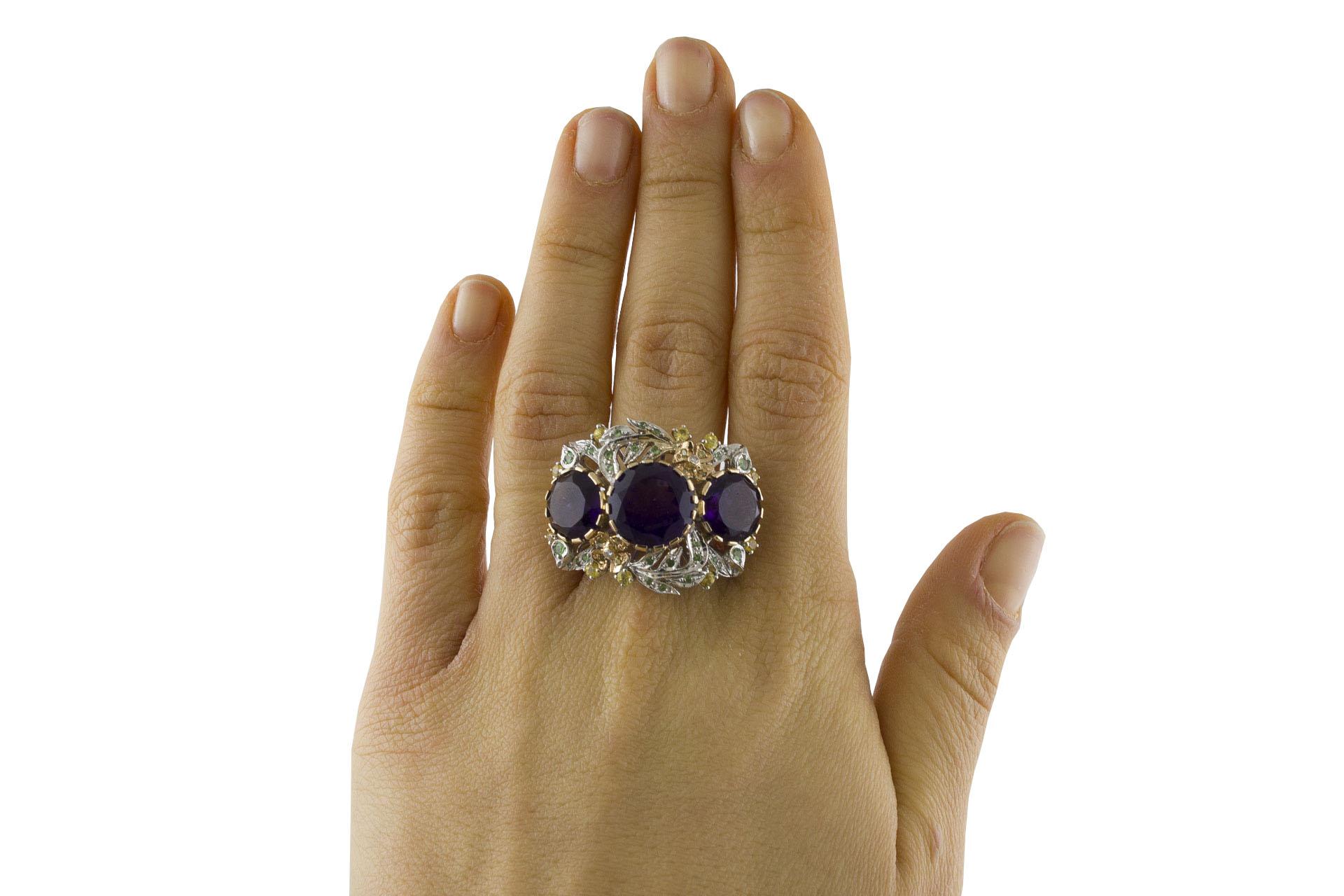 De las mujeres Diamantes Blancos, Zafiros Amarillos, Tsavoritas, Amatistas Anillo de Oro Blanco y Rosa en venta