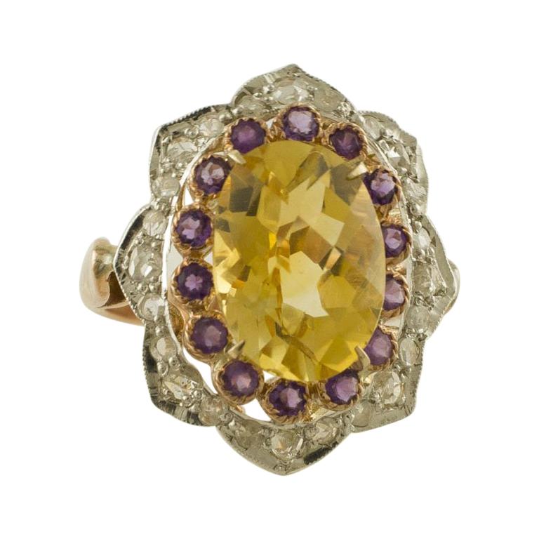 10K Yellow Gold Large Blue Topaz & Diamond Amethyst accents OFAKC Ring –  Your Special Style