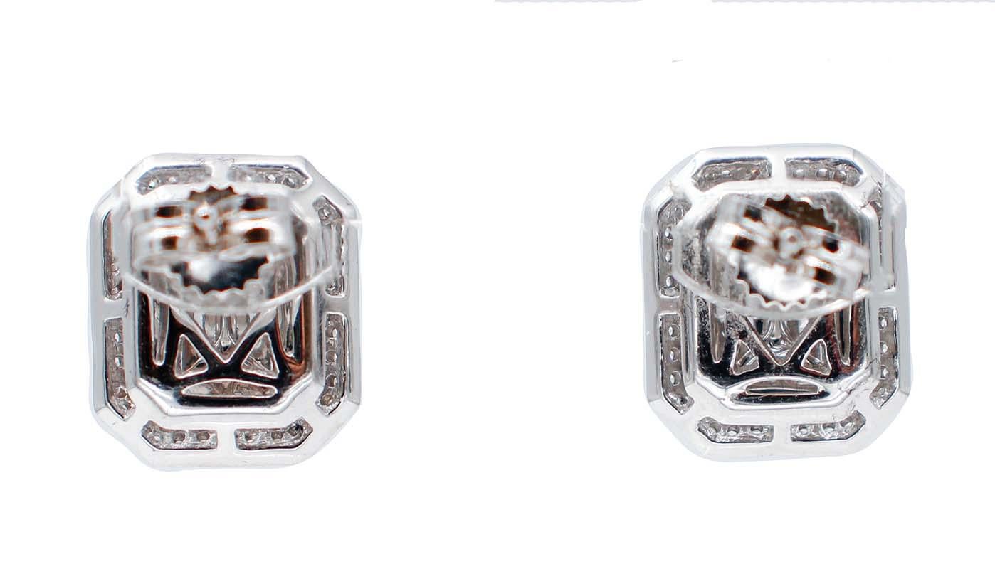 Modern White Diamonds, Enamel, 18 Karat White Gold Stud Earrings For Sale